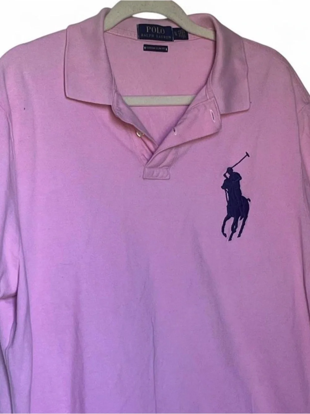Ralph Lauren Pink Polo Shirt with Navy Logo and Sleeve Number 3 Size XL